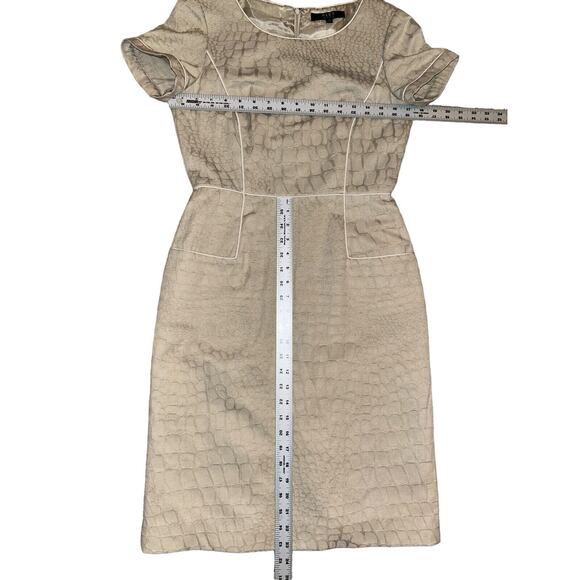 Alex Marie‎ Tan Textured Sheath Pencil Dress Pockets Geometric Office Work Sz 4 - Picture 9 of 12